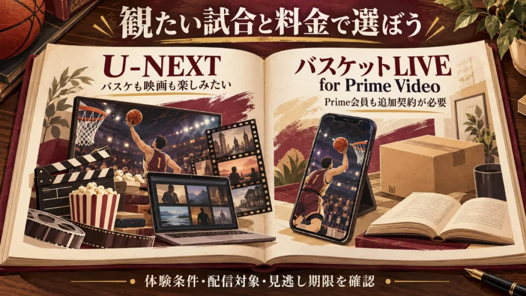 バスケも映画も楽しむU-NEXTと、Prime会員も追加契約が必要なバスケットLIVE for Prime Videoの比較