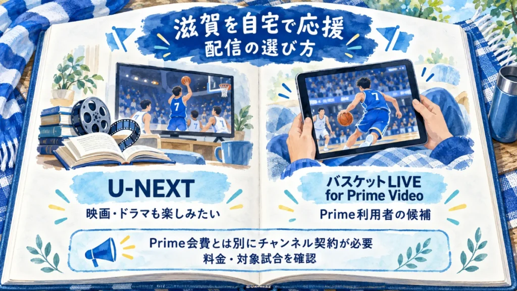 滋賀を自宅で応援する配信選び。映画やドラマも楽しむU-NEXTと、Prime利用者の候補となるバスケットLIVE for Prime Video。
