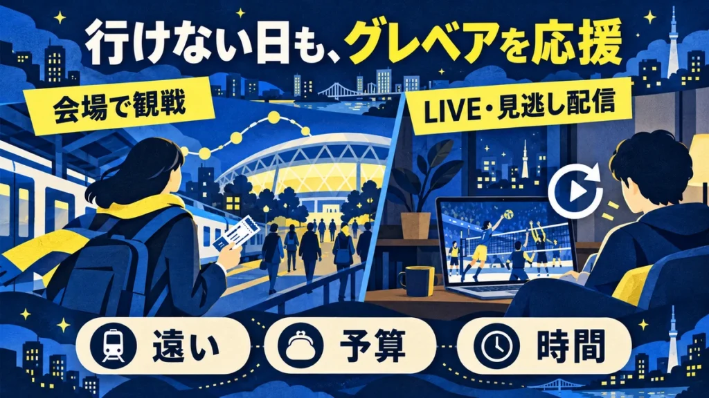 東京グレートベアーズを会場と自宅の配信で応援する観戦イメージ