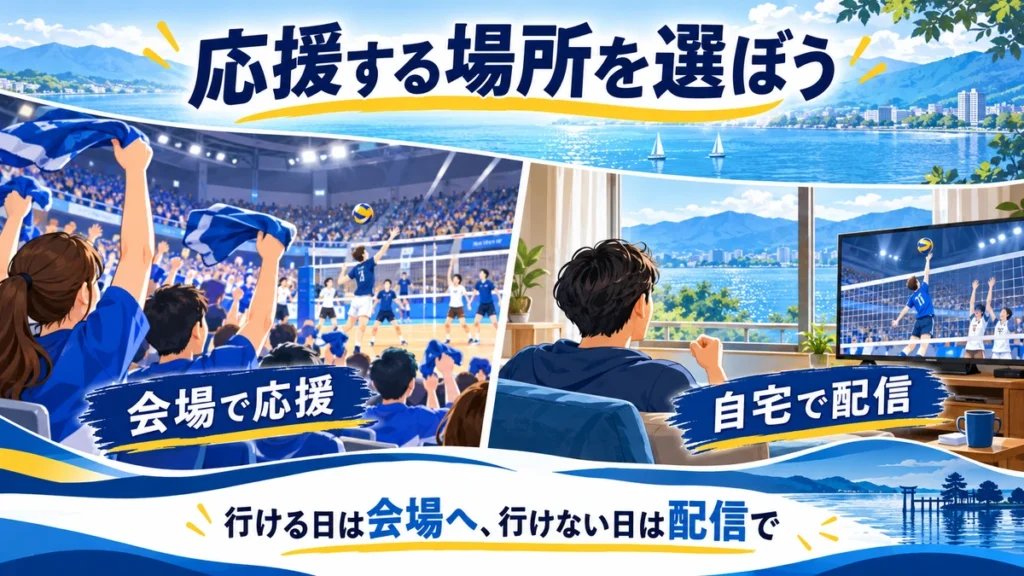 東レアローズ滋賀を会場で応援する日と自宅で配信を見る日の比較