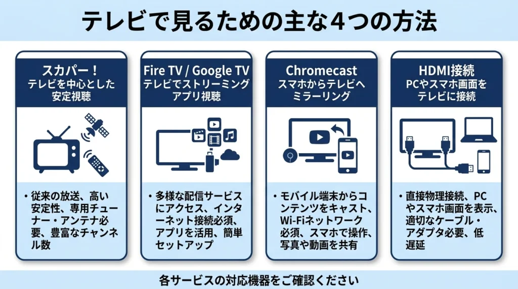 ライオンズ戦をテレビで見る4つの方法を整理した図