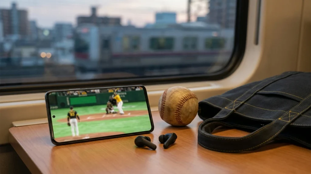 ソフトバンクホークスの試合中継を出張先の電車の中からスマホで観戦