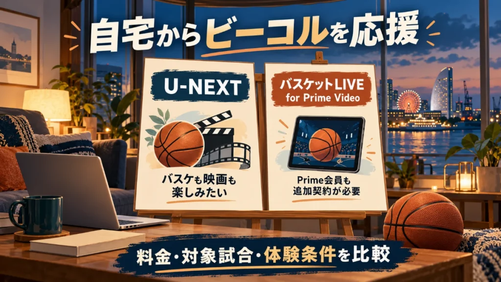 バスケも映画も楽しむU-NEXTと、Prime会員も追加契約が必要なバスケットLIVE for Prime Videoの比較